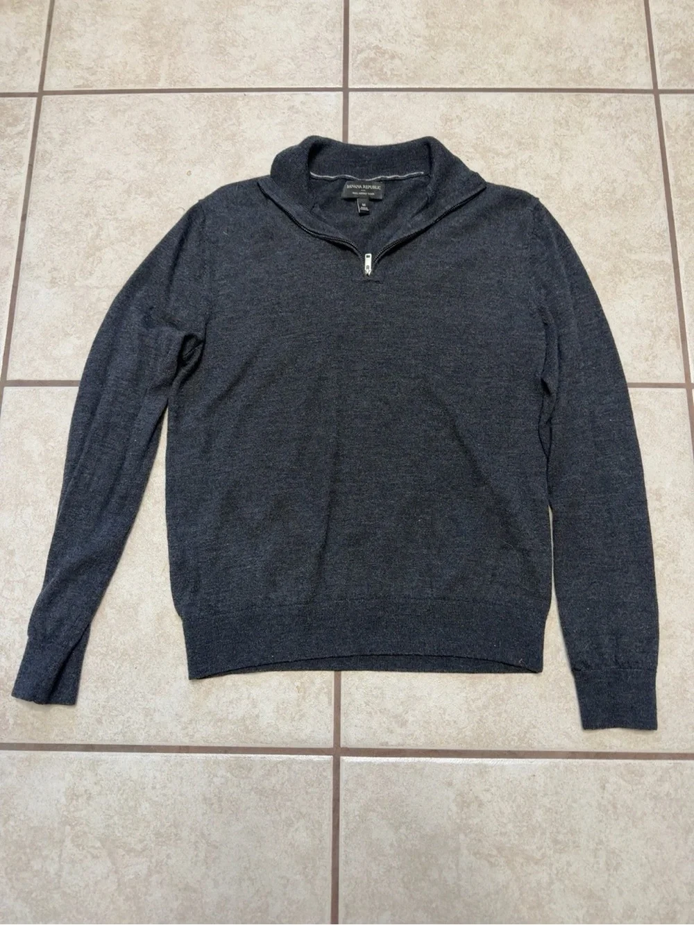 Banana Republic 100% Merino Wool Quarter Zip Sweater Medium Gray
